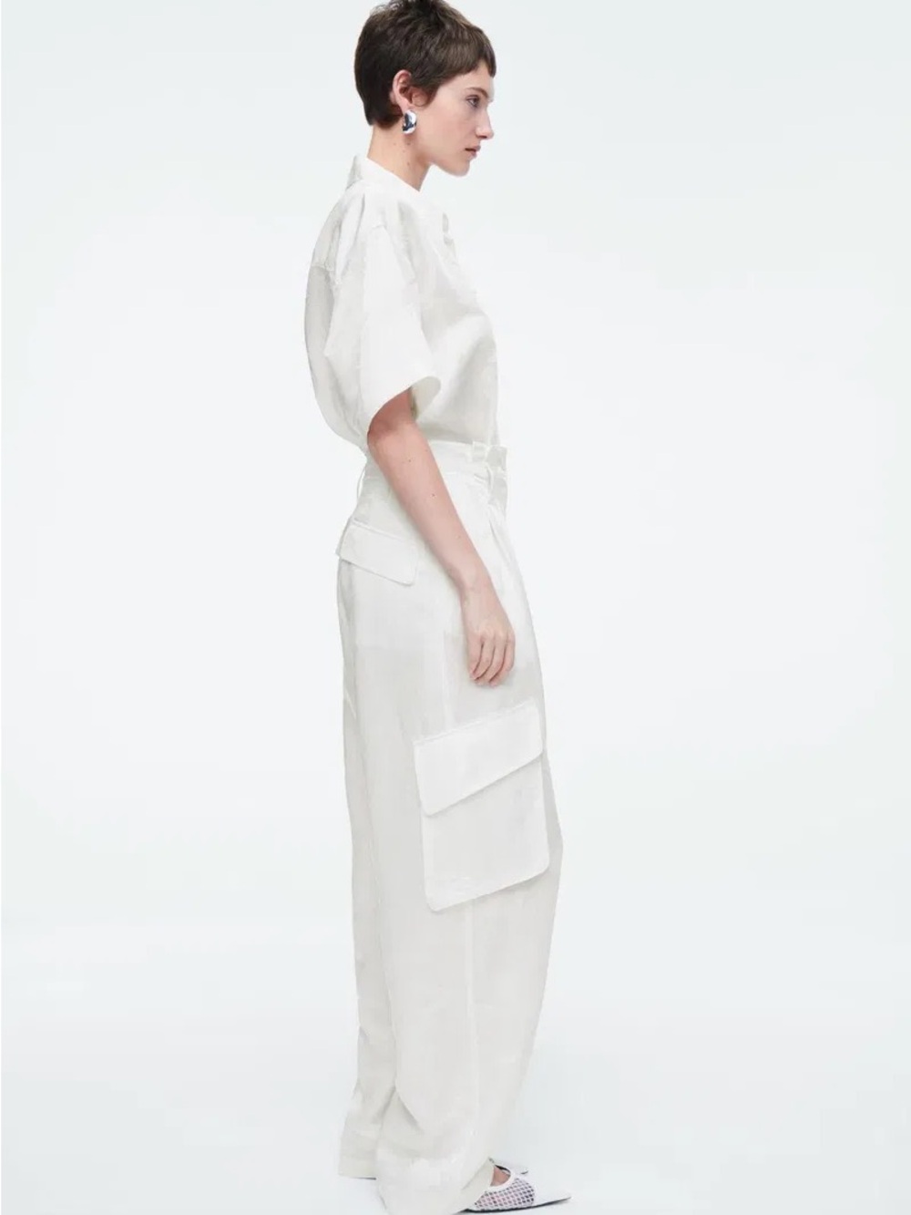 COS White jacquard Utility Wide-Leg pants with Cargo Pockets